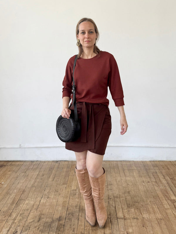 Tenley waffle knit top, Cherrywood