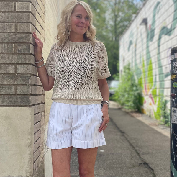Ria Stripe Cotton Blend Shorts