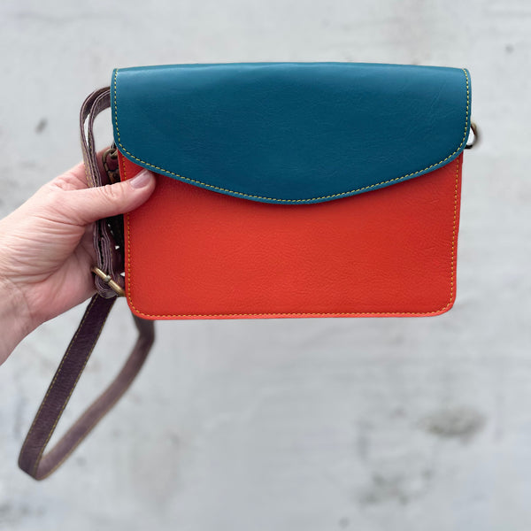 Recycled Leather crossbody bag, color block