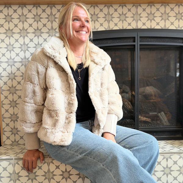 Feline Faux Fur Jacket With Knit Sleeves