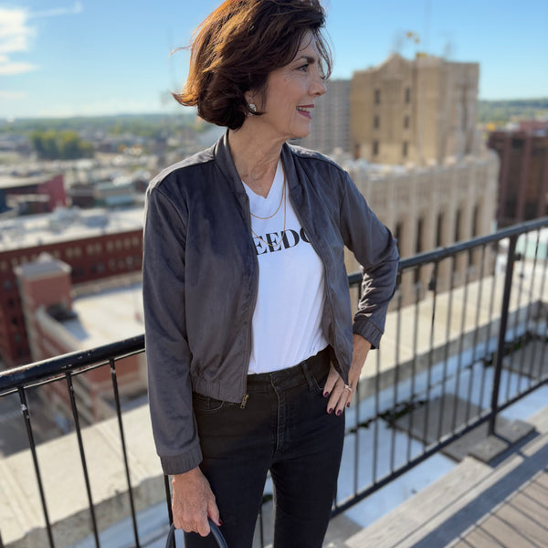 Vegan Suede Bomber Jacket