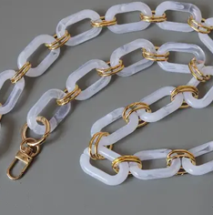 Acrylic Chain Strap, White & Gold