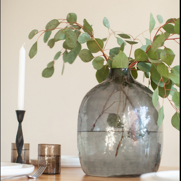 Hebron Hammered Glass Vase - Blue Grey