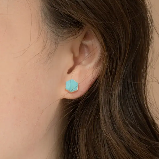 Natalie Turquoise Hexagon Stud