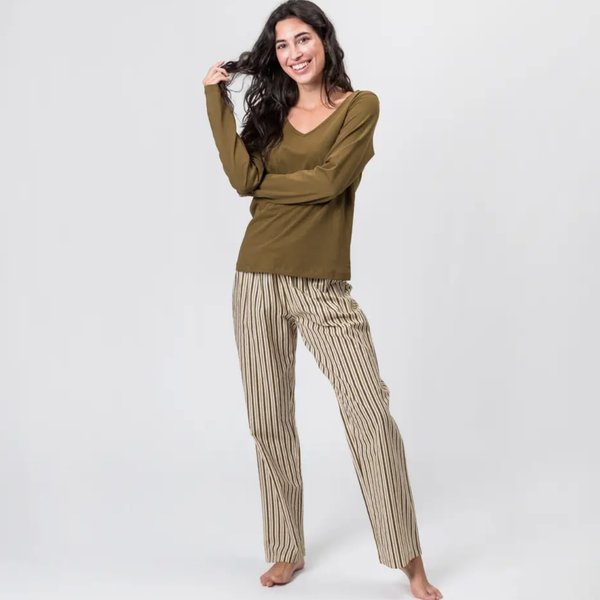Organic Cotton Pajamas, Alfa Stripe Straight Leg